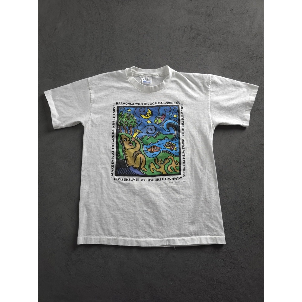 Vintage 1990s Harmonize With The World Around You Human-i-tees White T-shirt L - Picture 8 of 8